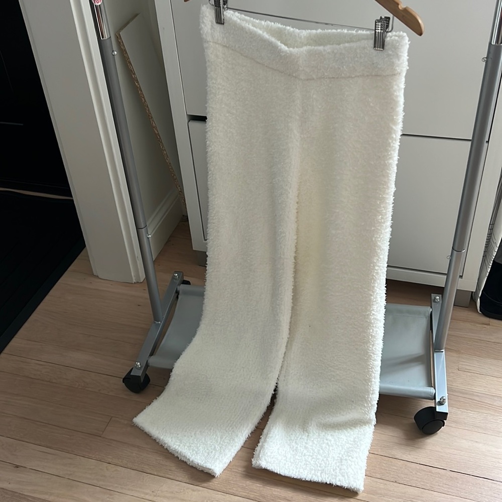 Fuzzy white flare pants